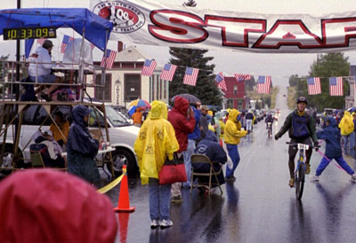 Scott Anthony coming across the finish line of the Leadville 100