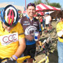 Steve Bartolucci, Brian Dallas, and in the yellow jersey and jeans is Steve's better half - Jeanne.